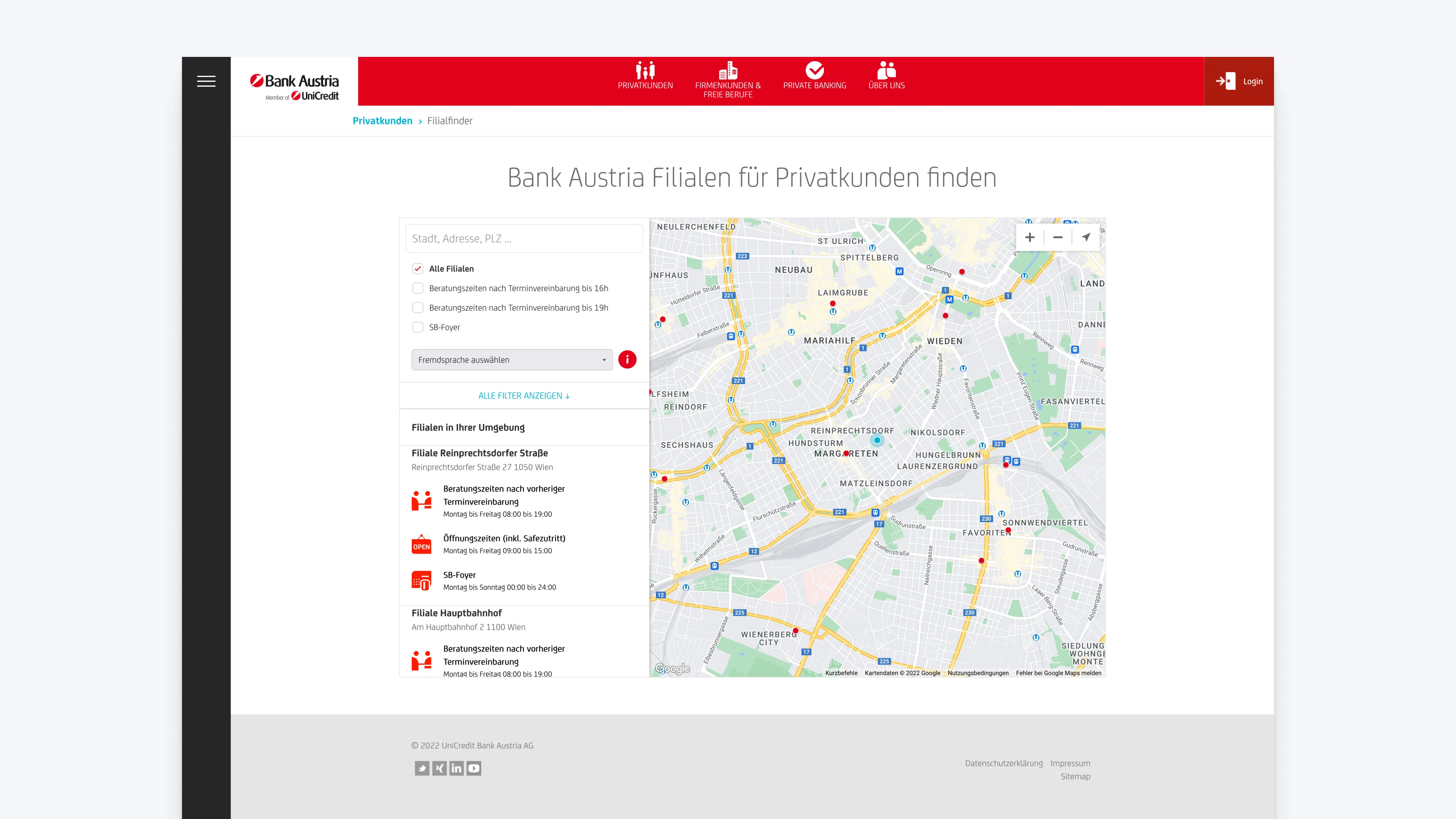 Bank Austria Fillialfinder Detail Design
