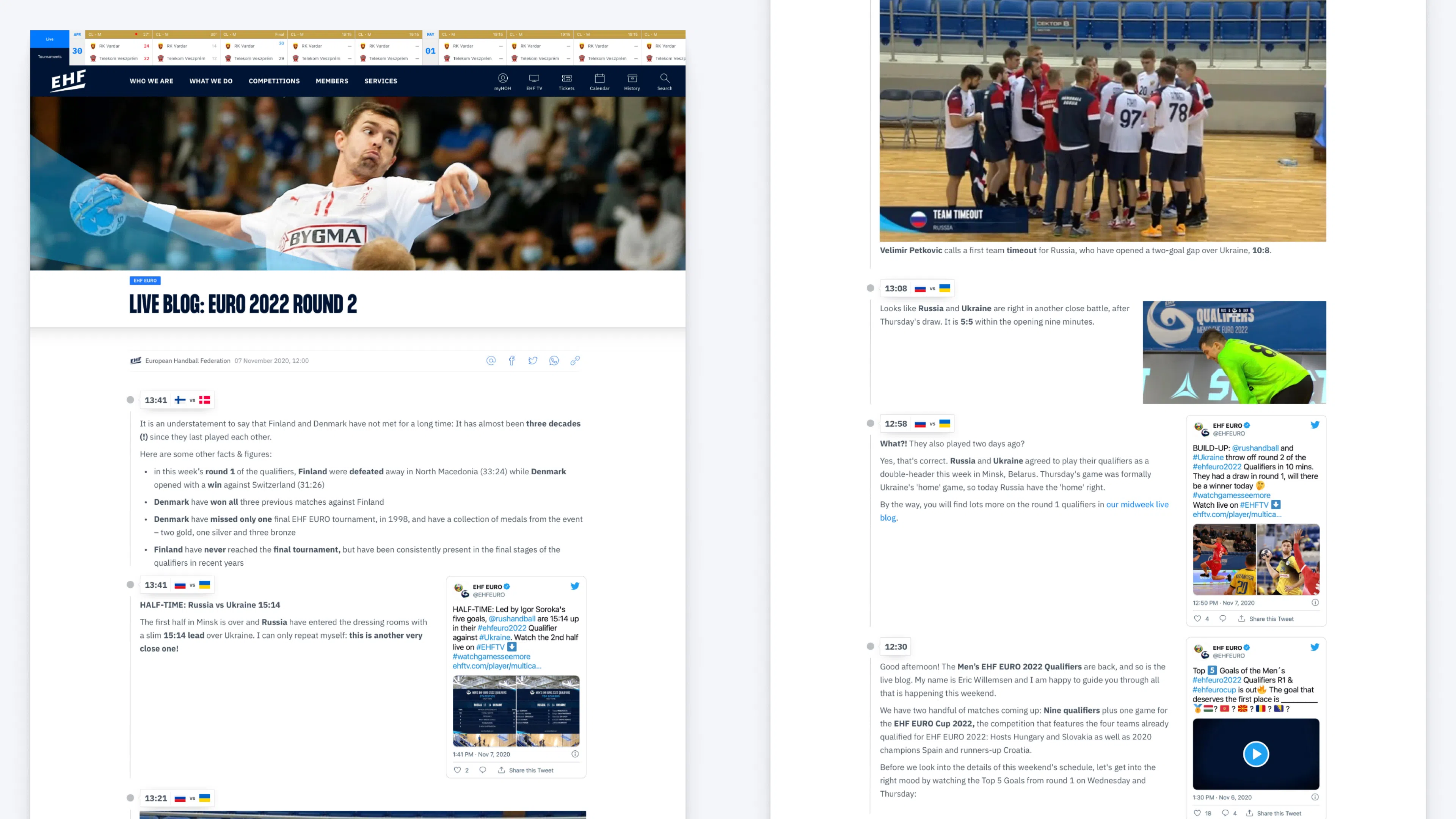 EHF – European Handball Federation – Matchdetails Liveblog