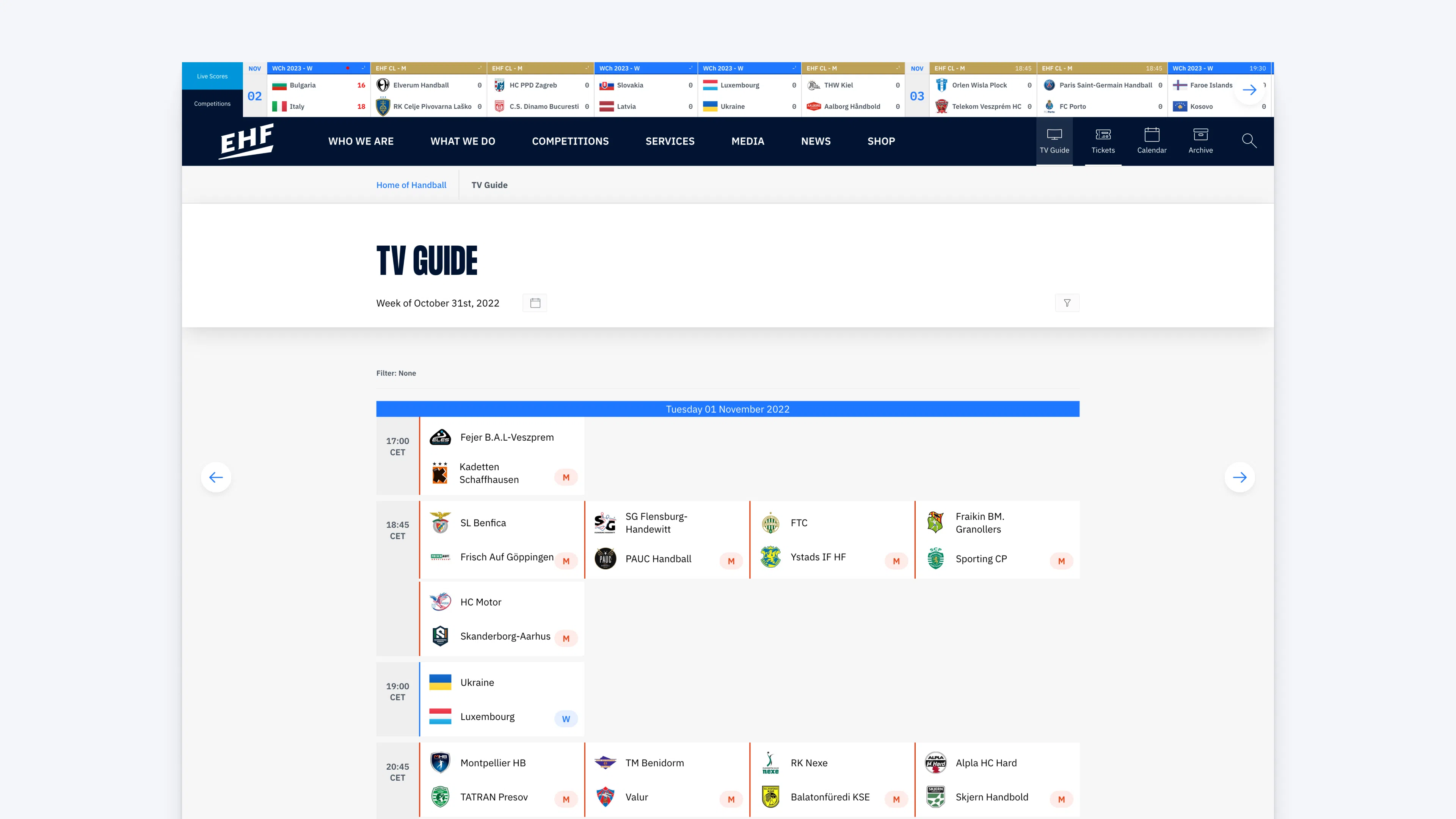 EHF – European Handball Federation TV Guide Design